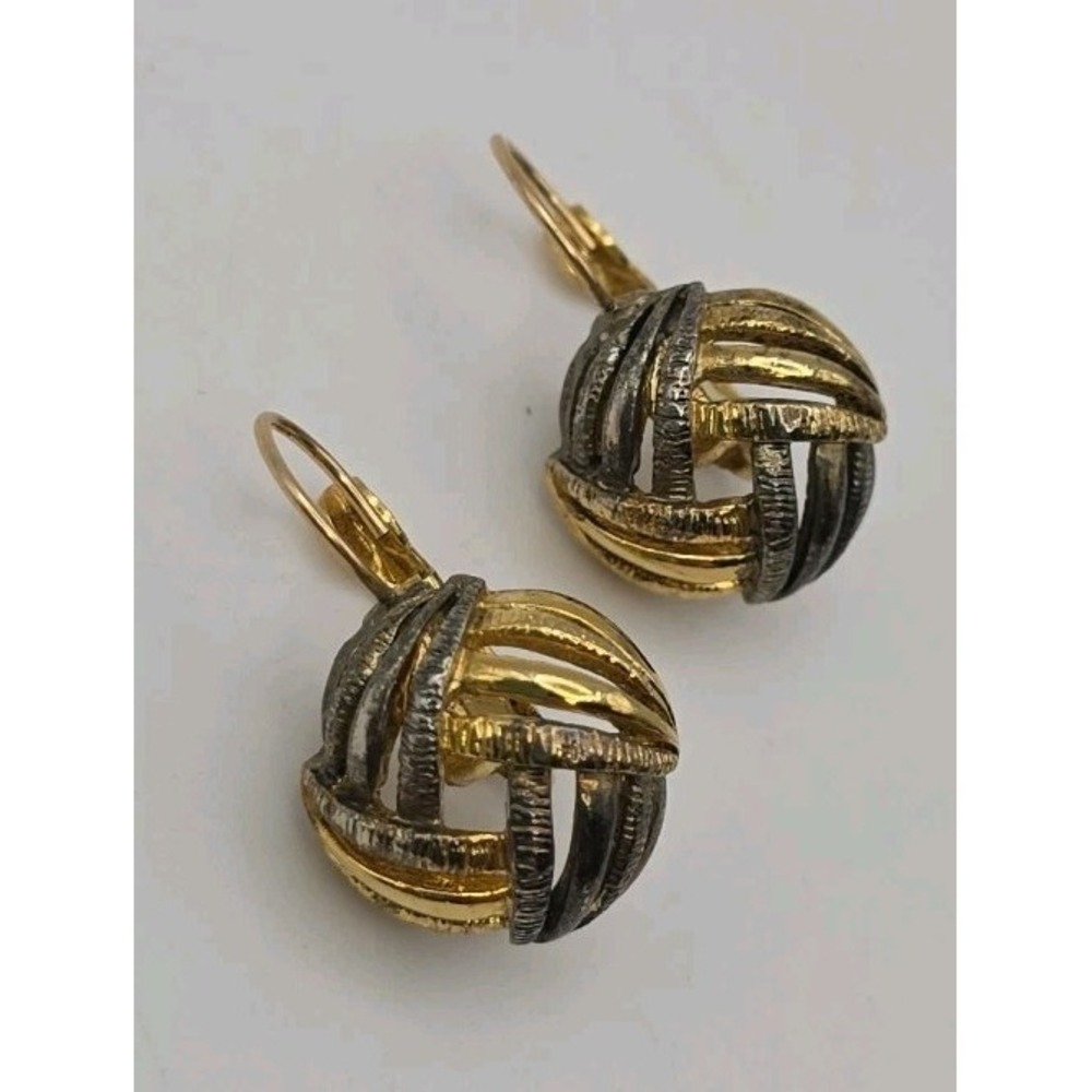 Vintage Liz Claiborne LCI Gold Tone Leverback Mixed Metal Love Knot Dangle Drop